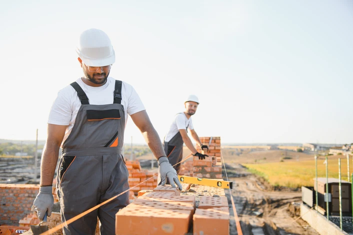 Scène extérieure montrant une maison résidentielle avec échafaudage métallique installé en façade pour travaux de rénovation